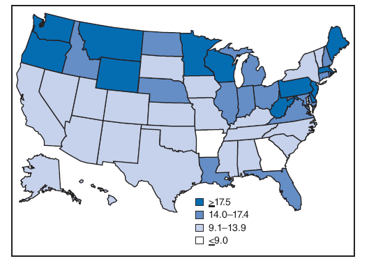 latency period for mesothelioma diagnosis after asbestos exposure by state in the us by cdc